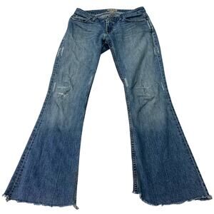 BKE Star Jeans Long 28x33.5 Medium Wash Raw Hem Worn Distressed Jeans